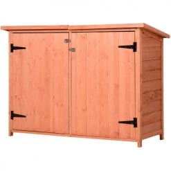 Outsunny Rangements Extérieur Armoire Jardin Sur Pied 2 Portes étagère Toit Bitumé Relevable Sapin