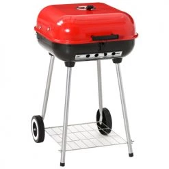 Homcom Barbecues Et Planchas Barbecue à Charbon Avec Couvercle Et Roulettes Acier émaillé Rouge