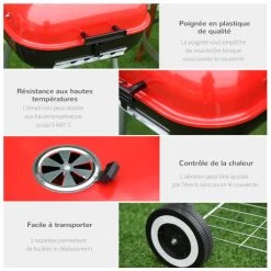 Homcom Barbecues Et Planchas Barbecue à Charbon Avec Couvercle Et Roulettes Acier émaillé Rouge -France Parasols Soldes 2022 barbecue a charbon avec couvercle et roulettes acier emaille rouge 4