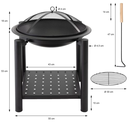 ML-Design Barbecues Et Planchas Bol De Feu Terrasse Grille Charbon Bois Ø 54 Cm, Acier 3 ML-Design Barbecues Et Planchas Bol De Feu Terrasse Grille Charbon Bois Ø 54 Cm, Acier – Image 3