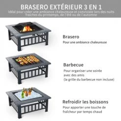Outsunny Braséros Et Cheminées D'extérieur Brasero Avec Grille à Charbon Couvercle Tisonnier Métal Noir -France Parasols Soldes 2022 brasero avec grille a charbon couvercle tisonnier metal noir 3