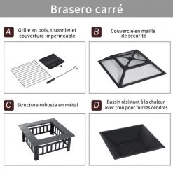 Outsunny Braséros Et Cheminées D'extérieur Brasero Avec Grille à Charbon Couvercle Tisonnier Métal Noir -France Parasols Soldes 2022 brasero avec grille a charbon couvercle tisonnier metal noir 4