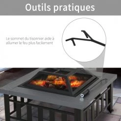 Outsunny Braséros Et Cheminées D'extérieur Brasero Avec Grille à Charbon Couvercle Tisonnier Métal Noir -France Parasols Soldes 2022 brasero avec grille a charbon couvercle tisonnier metal noir 5