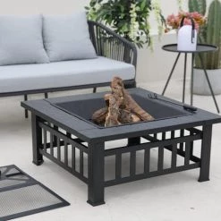 RED DECO Braséros Et Cheminées D'extérieur Brasero Barbecue Extérieur Acier Noir 81x81cm -France Parasols Soldes 2022 brasero barbecue exterieur acier noir 81x81cm 3