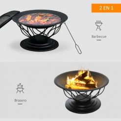 Outsunny Braséros Et Cheminées D'extérieur Brasero Boule De Feu Grille à Charbon Et Cuisson Métal Noir -France Parasols Soldes 2022 brasero boule de feu grille a charbon et cuisson metal noir 3