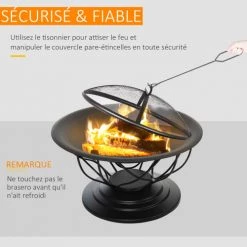 Outsunny Braséros Et Cheminées D'extérieur Brasero Boule De Feu Grille à Charbon Et Cuisson Métal Noir -France Parasols Soldes 2022 brasero boule de feu grille a charbon et cuisson metal noir 4