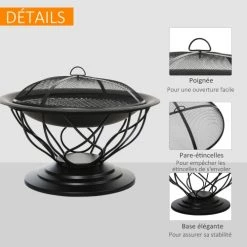 Outsunny Braséros Et Cheminées D'extérieur Brasero Boule De Feu Grille à Charbon Et Cuisson Métal Noir -France Parasols Soldes 2022 brasero boule de feu grille a charbon et cuisson metal noir 5