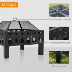 Outsunny Braséros Et Cheminées D'extérieur Brasero Foyer Extérieur Grille Couvercle Tisonnier Métal Noir -France Parasols Soldes 2022 brasero foyer exterieur grille couvercle tisonnier metal noir 5