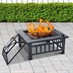 Outsunny Braséros Et Cheminées D'extérieur Brasero Grille à Charbon Couvercle Tisonnier Métal Noir -France Parasols Soldes 2022 brasero grille a charbon couvercle tisonnier metal noir 3