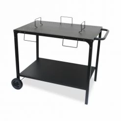 Alice's Garden Barbecues Et Planchas Desserte Extérieure Noire En Acier Modulable Pour Plancha Avec 2 Roues