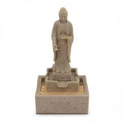 Oviala Objets Déco De Jardin Fontaine Bouddha LED Gris