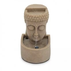 Oviala Objets Déco De Jardin Fontaine Bouddha Pierre Reconstituée LED Beige