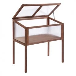 Outsunny Rangements Extérieur Mini Serre Toit Ouvrable Panneaux Polycarbonate Bois Sapin Traité