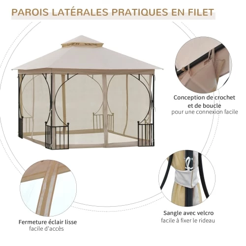 Outsunny Pergolas Et Tonnelles Pavillon De Jardin Tonnelle Colonial Dim. 3L X 3l X 2,75H M Beige Noir 4 Outsunny Pergolas Et Tonnelles Pavillon De Jardin Tonnelle Colonial Dim. 3L X 3l X 2,75H M Beige Noir – Image 4