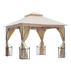 Outsunny Pergolas Et Tonnelles Pavillon De Jardin Tonnelle Colonial Dim. 3L X 3l X 2,75H M Beige Noir