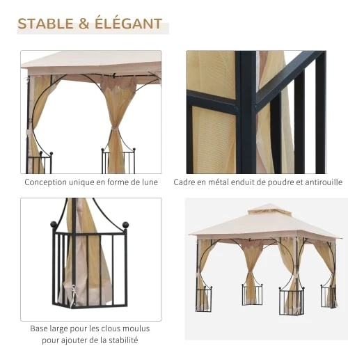Outsunny Pergolas Et Tonnelles Pavillon De Jardin Tonnelle Colonial Dim. 3L X 3l X 2,75H M Beige Noir 5 Outsunny Pergolas Et Tonnelles Pavillon De Jardin Tonnelle Colonial Dim. 3L X 3l X 2,75H M Beige Noir – Image 5
