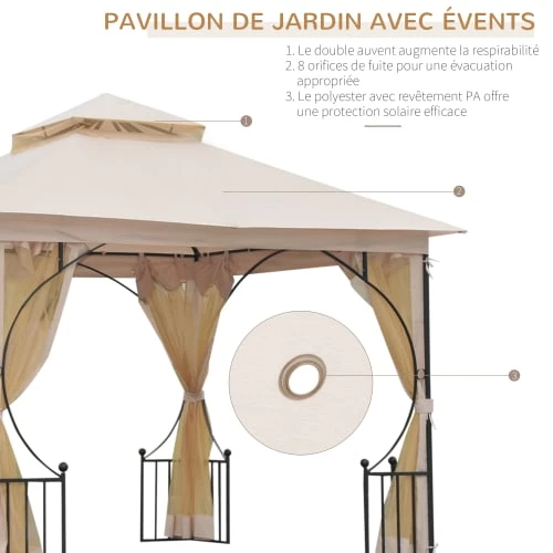 Outsunny Pergolas Et Tonnelles Pavillon De Jardin Tonnelle Colonial Dim. 3L X 3l X 2,75H M Beige Noir 6 Outsunny Pergolas Et Tonnelles Pavillon De Jardin Tonnelle Colonial Dim. 3L X 3l X 2,75H M Beige Noir – Image 6