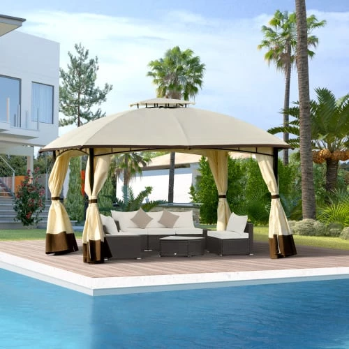 Outsunny Pergolas Et Tonnelles Pavillon Jardin Style Colonial Toiles Latérales Amovibles Crème Café 2 Outsunny Pergolas Et Tonnelles Pavillon Jardin Style Colonial Toiles Latérales Amovibles Crème Café – Image 2