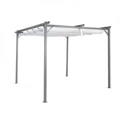 Wadiga Pergolas Et Tonnelles Pergola Acier Gris Et Toile Rétractable Polyester Blanc 290x290x230cm