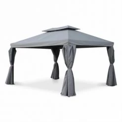 Alice's Garden Pergolas Et Tonnelles Pergola Avec Rideaux Coulissants Gris 3x4m