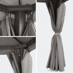 Alice's Garden Pergolas Et Tonnelles Pergola Avec Rideaux Coulissants Taupe 3x4m -France Parasols Soldes 2022 pergola avec rideaux coulissants taupe 3x4m 2