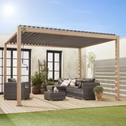 Alice's Garden Pergolas Et Tonnelles Pergola Bioclimatique Coloris Bois -France Parasols Soldes 2022 pergola bioclimatique coloris bois 3
