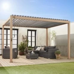 Alice's Garden Pergolas Et Tonnelles Pergola Bioclimatique Coloris Bois -France Parasols Soldes 2022 pergola bioclimatique coloris bois 4