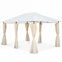 Alice's Garden Pergolas Et Tonnelles Pergola En Acier Renforcé Avec Rideaux En Toile écrue 3x4m