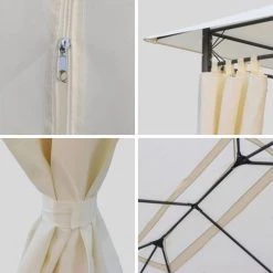 Alice's Garden Pergolas Et Tonnelles Pergola En Acier Renforcé Avec Rideaux En Toile écrue 3x4m -France Parasols Soldes 2022 pergola en acier renforce avec rideaux en toile ecrue 3x4m 3