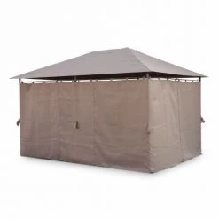 Alice's Garden Pergolas Et Tonnelles Pergola En Acier Renforcé Avec Rideaux En Toile Taupe 3x4m -France Parasols Soldes 2022 pergola en acier renforce avec rideaux en toile taupe 3x4m 2