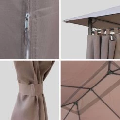 Alice's Garden Pergolas Et Tonnelles Pergola En Acier Renforcé Avec Rideaux En Toile Taupe 3x4m -France Parasols Soldes 2022 pergola en acier renforce avec rideaux en toile taupe 3x4m 3