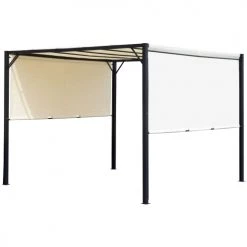 Outsunny Pergolas Et Tonnelles Pergola Rétractable Acier époxy Noir Polyester Haute Densité Crème
