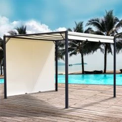 Outsunny Pergolas Et Tonnelles Pergola Rétractable Acier époxy Noir Polyester Haute Densité Crème -France Parasols Soldes 2022 pergola retractable acier epoxy noir polyester haute densite creme 3