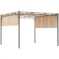 Outsunny Pergolas Et Tonnelles Pergola Rétractable Acier Noir Toiles Polyester Haute Densité Beige