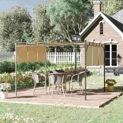 Outsunny Pergolas Et Tonnelles Pergola Rétractable Acier Noir Toiles Polyester Haute Densité Beige -France Parasols Soldes 2022 pergola retractable acier noir toiles polyester haute densite beige 3