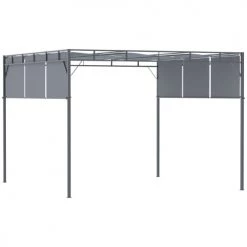 Outsunny Pergolas Et Tonnelles Pergola Rétractable Acier Noir Toiles Polyester Haute Densité Gris