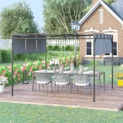 Outsunny Pergolas Et Tonnelles Pergola Rétractable Acier Noir Toiles Polyester Haute Densité Gris -France Parasols Soldes 2022 pergola retractable acier noir toiles polyester haute densite gris 3