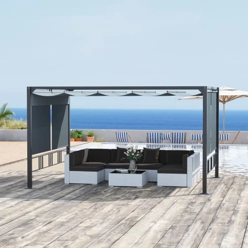 Outsunny Pergolas Et Tonnelles Pergola Rétractable Alu. Acier époxy Noir Double Toile Polyester Gris 2 Outsunny Pergolas Et Tonnelles Pergola Rétractable Alu. Acier époxy Noir Double Toile Polyester Gris – Image 2