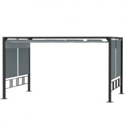 Outsunny Pergolas Et Tonnelles Pergola Rétractable Alu. Acier époxy Noir Double Toile Polyester Gris