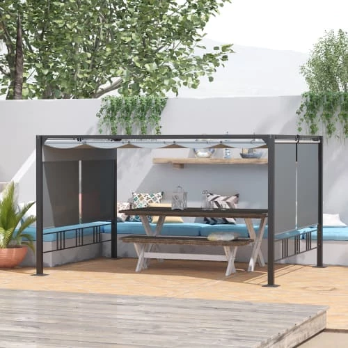 Outsunny Pergolas Et Tonnelles Pergola Rétractable Alu. Acier époxy Noir Double Toile Polyester Gris 4 Outsunny Pergolas Et Tonnelles Pergola Rétractable Alu. Acier époxy Noir Double Toile Polyester Gris – Image 4