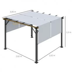 Outsunny Pergolas Et Tonnelles Pergola Rétractable Métal Noir Double Toile Polyester Gris -France Parasols Soldes 2022 pergola retractable metal noir double toile polyester gris 2