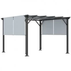 Outsunny Pergolas Et Tonnelles Pergola Rétractable Métal Noir Double Toile Polyester Gris