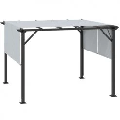 Outsunny Pergolas Et Tonnelles Pergola Rétractable Métal Noir Double Toile Polyester Gris -France Parasols Soldes 2022 pergola retractable metal noir double toile polyester gris 4