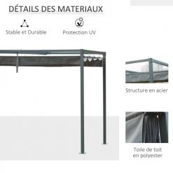 Outsunny Pergolas Et Tonnelles Pergola Rétractable Polyester Haute Densité Métal époxy Gris -France Parasols Soldes 2022 pergola retractable polyester haute densite metal epoxy gris 4