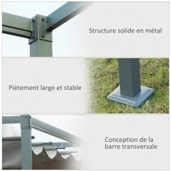 Outsunny Pergolas Et Tonnelles Pergola Rétractable Polyester Haute Densité Métal époxy Gris -France Parasols Soldes 2022 pergola retractable polyester haute densite metal epoxy gris 5