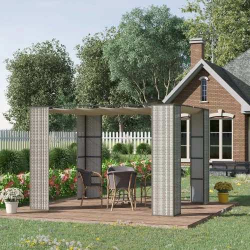 Outsunny Pergolas Et Tonnelles Pergola Rétractable Style Colonial Métal Résine Grise Polyester Crème 4 Outsunny Pergolas Et Tonnelles Pergola Rétractable Style Colonial Métal Résine Grise Polyester Crème – Image 4