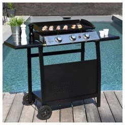 Happy Garden Barbecues Et Planchas Plancha Au Gaz 3 Brûleurs En Acier Noire Sur Chariot -France Parasols Soldes 2022 plancha au gaz 3 bruleurs en acier noire sur chariot 3