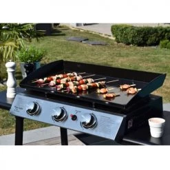 Happy Garden Barbecues Et Planchas Plancha Au Gaz 3 Brûleurs En Acier Noire Sur Chariot -France Parasols Soldes 2022 plancha au gaz 3 bruleurs en acier noire sur chariot 4