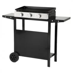 Happy Garden Barbecues Et Planchas Plancha Au Gaz 3 Brûleurs Plaque En Fonte Noire Sur Chariot