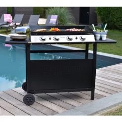 Happy Garden Barbecues Et Planchas Plancha Au Gaz 4 Brûleurs En Acier Noire Sur Chariot -France Parasols Soldes 2022 plancha au gaz 4 bruleurs en acier noire sur chariot 3